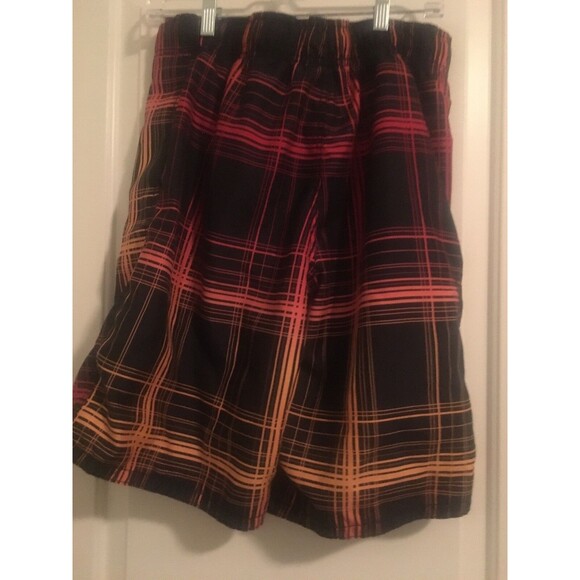 Op Men's Plaid Swim Shorts Trunks Lined Drawstring Size M 32-34 Black Orange - Picture 5 of 6